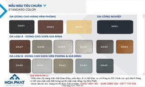 Bảng màu da thật Hòa Phát cho ghế sofa