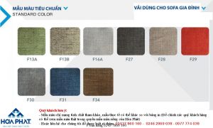 Bảng màu nỉ ghế sofa Hòa Phát