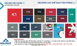 Bảng màu ghế nỉ Hòa Phát
